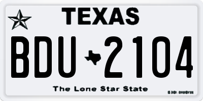 TX license plate BDU2104