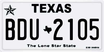 TX license plate BDU2105