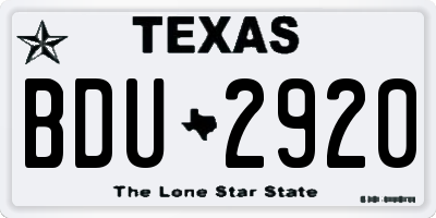 TX license plate BDU2920