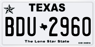TX license plate BDU2960