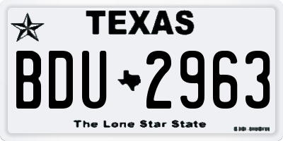 TX license plate BDU2963