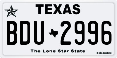 TX license plate BDU2996