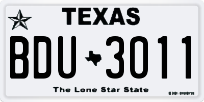 TX license plate BDU3011