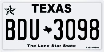 TX license plate BDU3098