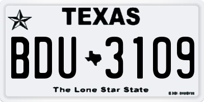 TX license plate BDU3109