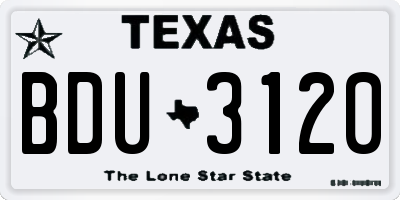 TX license plate BDU3120