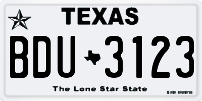 TX license plate BDU3123