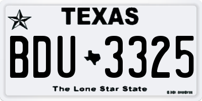 TX license plate BDU3325