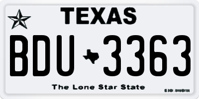 TX license plate BDU3363
