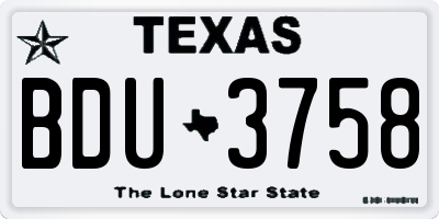 TX license plate BDU3758