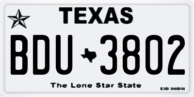 TX license plate BDU3802