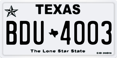 TX license plate BDU4003
