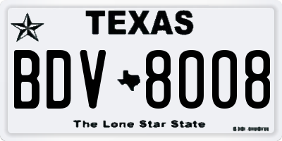 TX license plate BDV8008