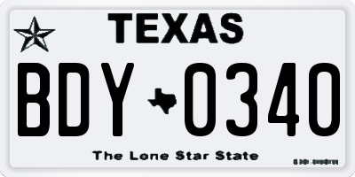 TX license plate BDY0340