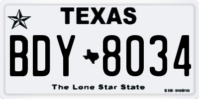 TX license plate BDY8034