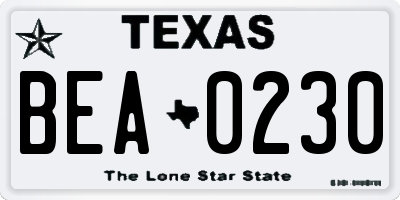 TX license plate BEA0230