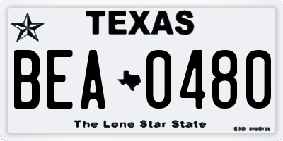 TX license plate BEA0480