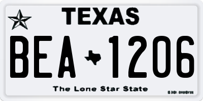 TX license plate BEA1206