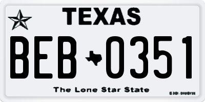 TX license plate BEB0351