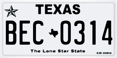 TX license plate BEC0314