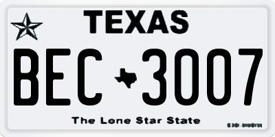 TX license plate BEC3007