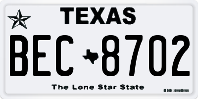 TX license plate BEC8702