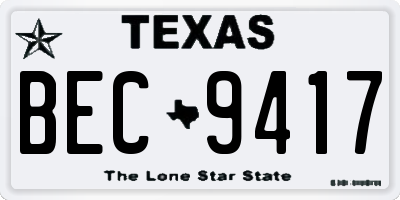 TX license plate BEC9417