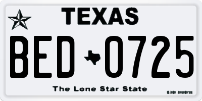 TX license plate BED0725