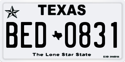 TX license plate BED0831