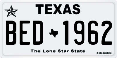TX license plate BED1962