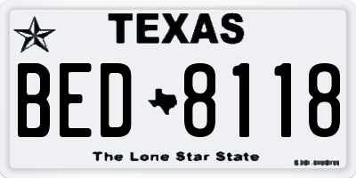 TX license plate BED8118