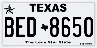 TX license plate BED8650