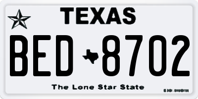 TX license plate BED8702