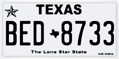 TX license plate BED8733