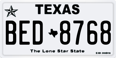 TX license plate BED8768