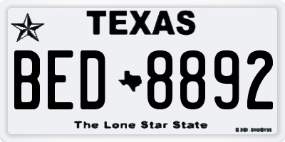 TX license plate BED8892