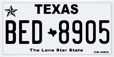 TX license plate BED8905