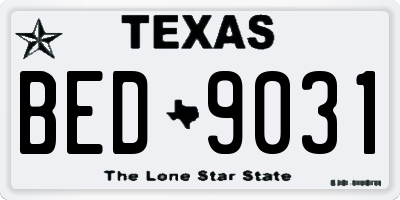 TX license plate BED9031