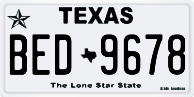 TX license plate BED9678