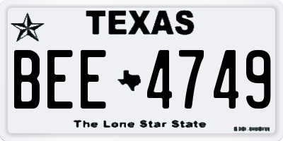 TX license plate BEE4749