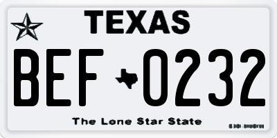 TX license plate BEF0232