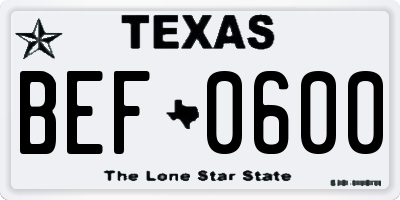 TX license plate BEF0600