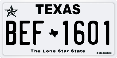 TX license plate BEF1601