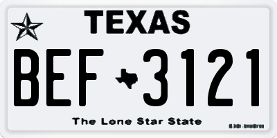 TX license plate BEF3121