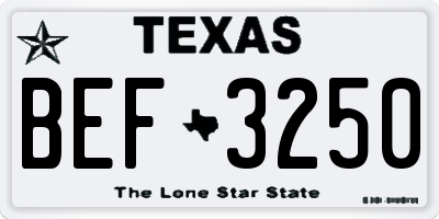 TX license plate BEF3250