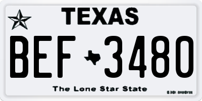 TX license plate BEF3480