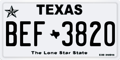 TX license plate BEF3820