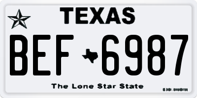 TX license plate BEF6987