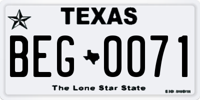 TX license plate BEG0071