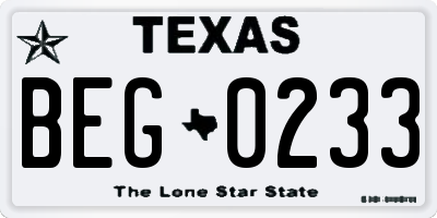 TX license plate BEG0233